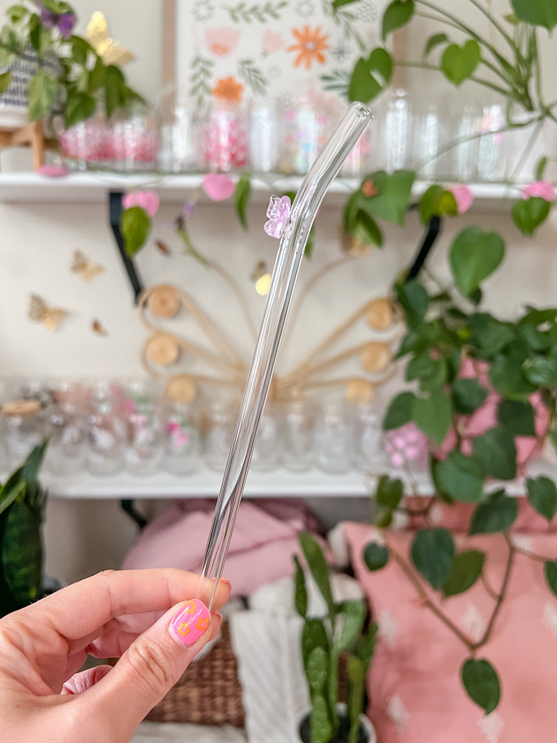 Pink Butterfly Bent Straw