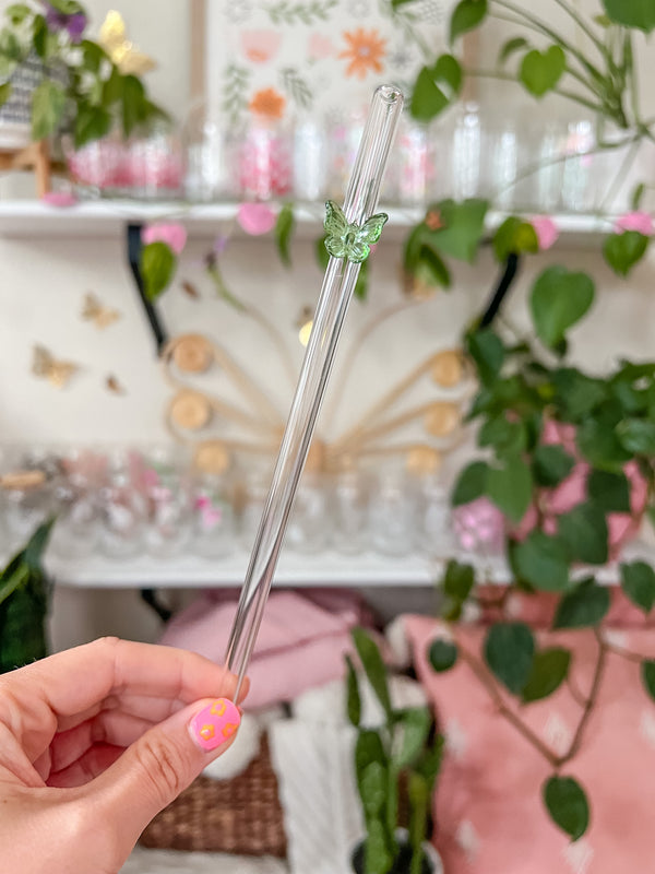 Green Butterfly Bent Straw
