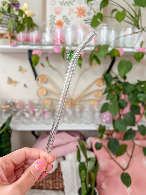 Green Butterfly Bent Straw