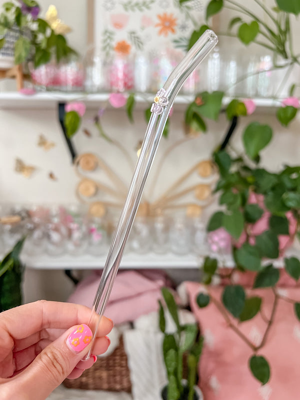 Pink Flower Bent Straw