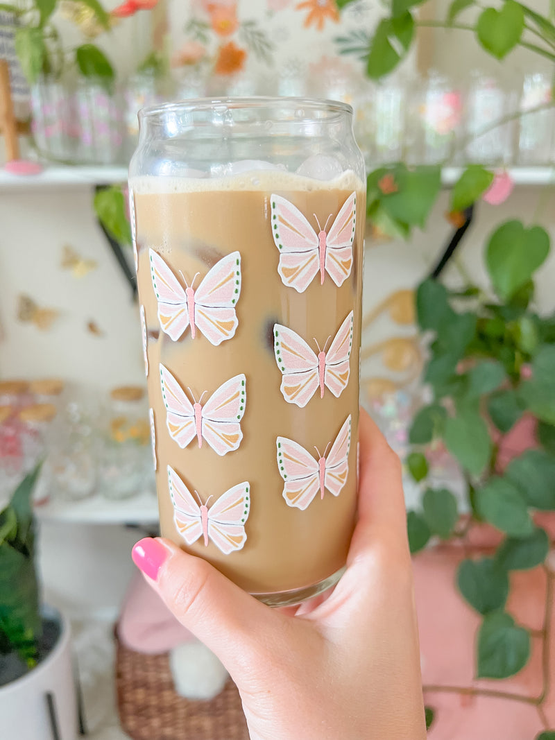 20oz Pink Butterfly Glass