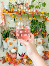 Pumpkins and Daisies Wine Glass