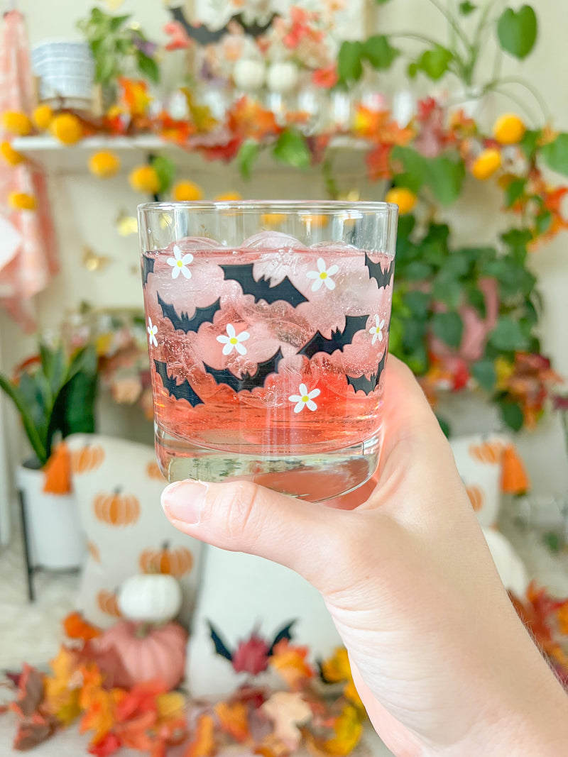 Bats and Daisies Cocktail Glass