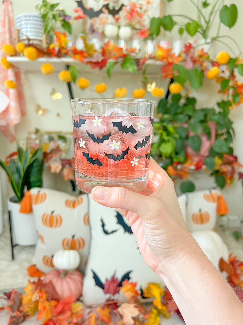 Bats and Daisies Cocktail Glass