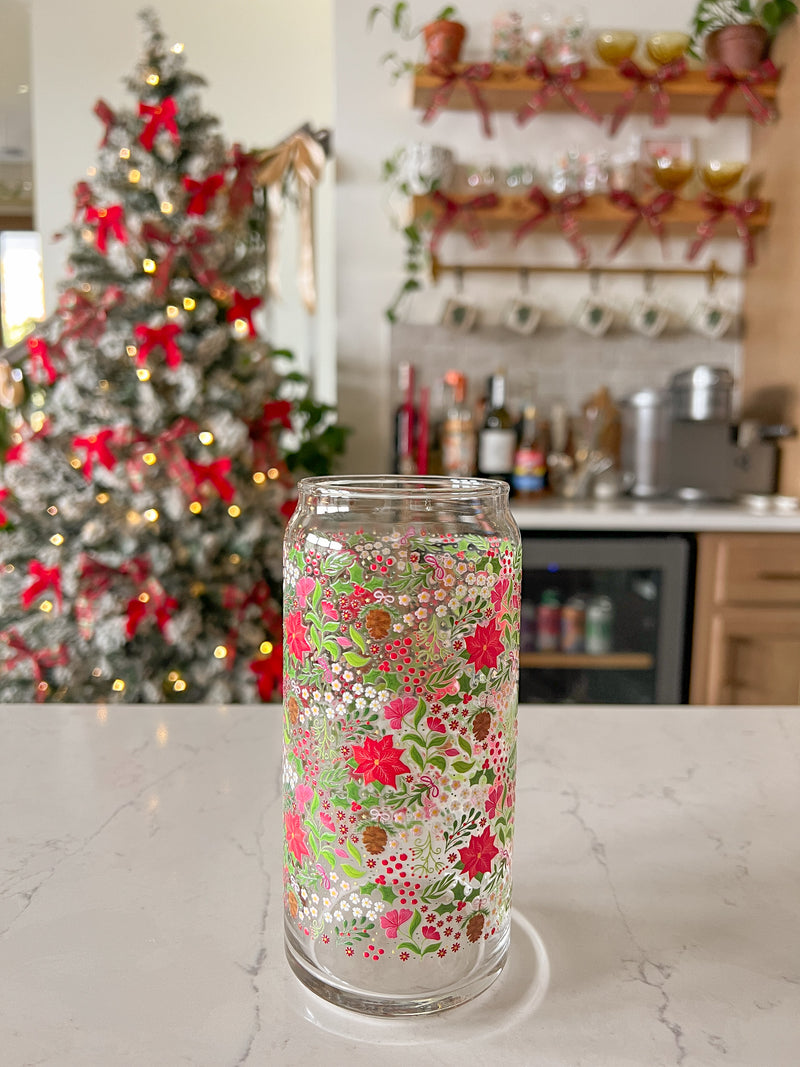 20oz Holiday Floral Glass