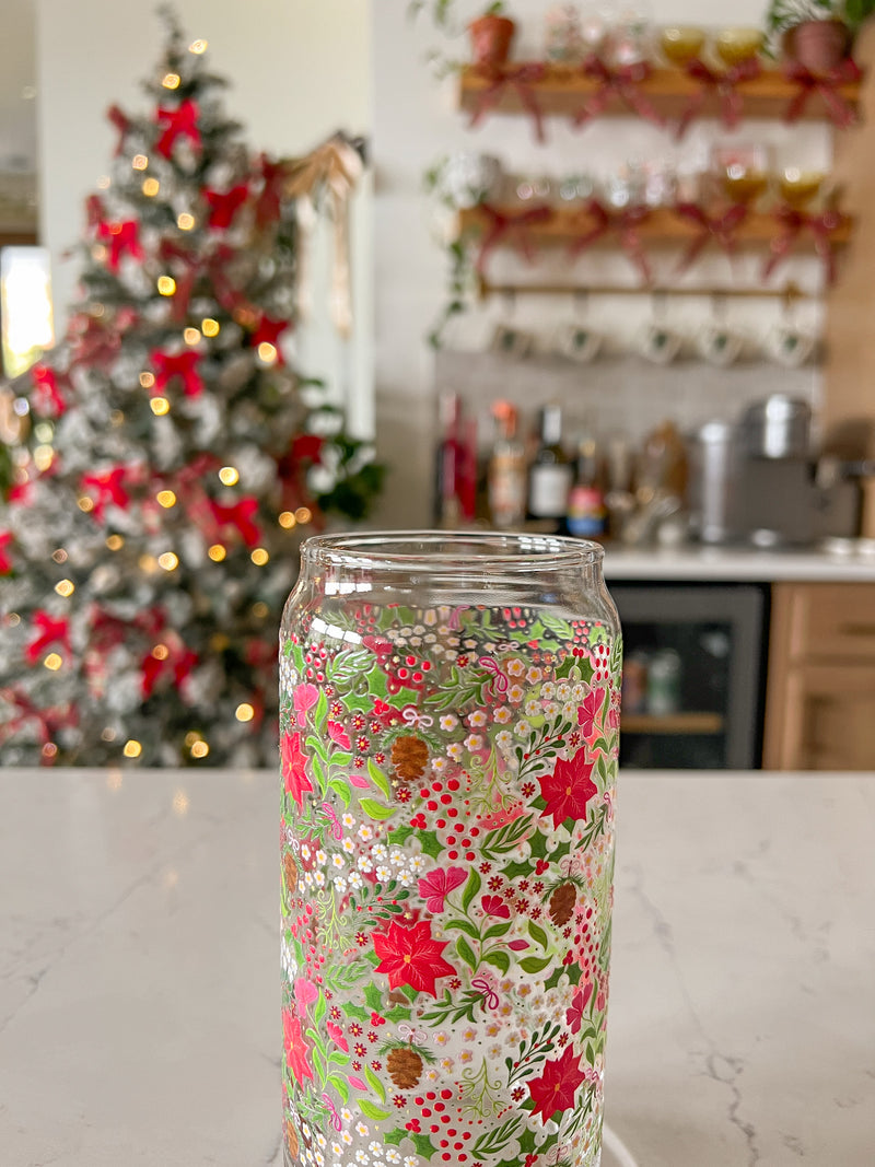 20oz Holiday Floral Glass
