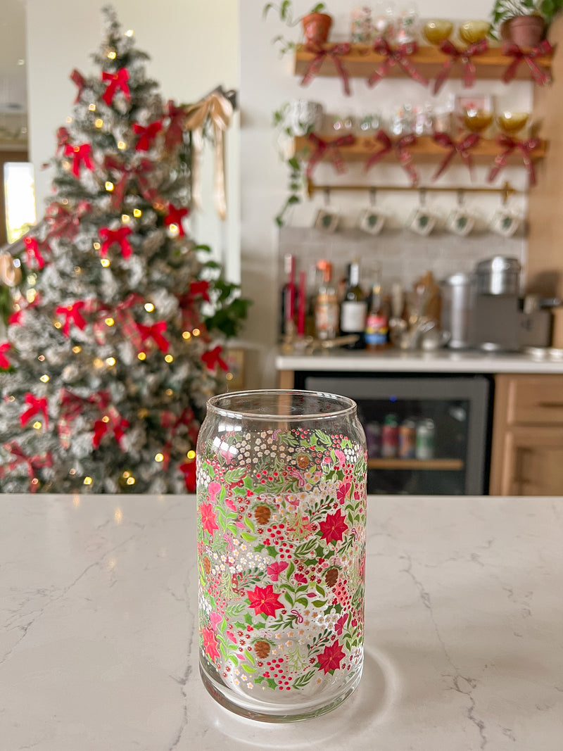 16oz Holiday Floral Glass