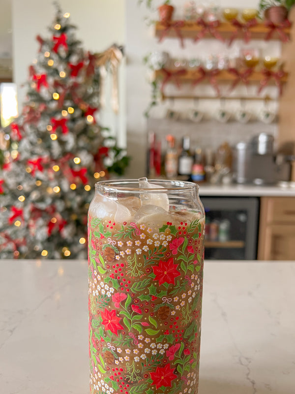 20oz Holiday Floral Glass