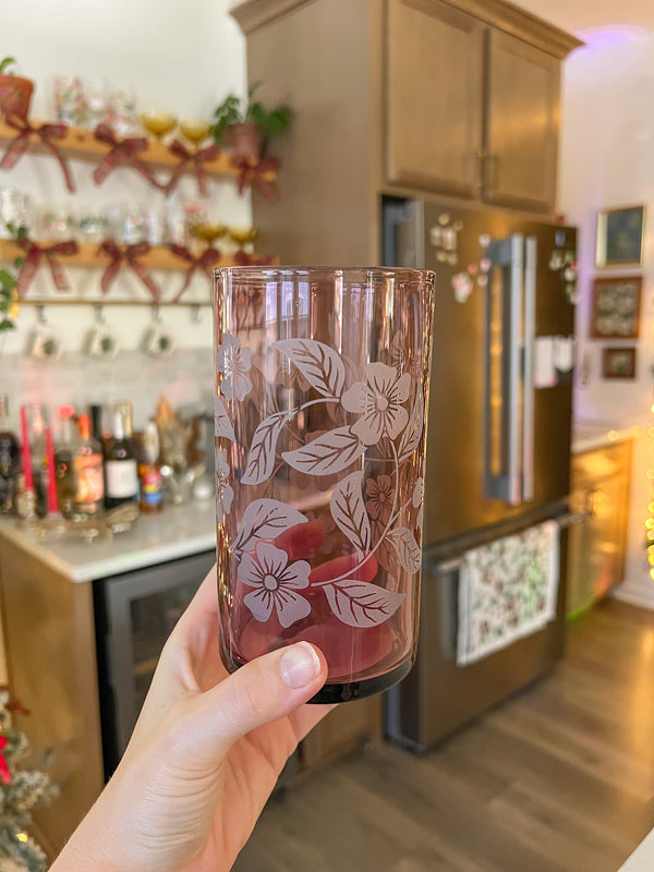 Mauve Engraved Floral Glass