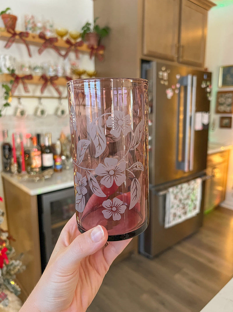 Mauve Engraved Floral Glass
