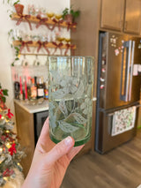 Green Engraved Floral Glass