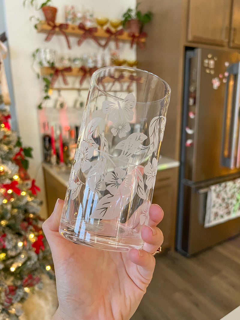 Clear Engraved Floral Glass