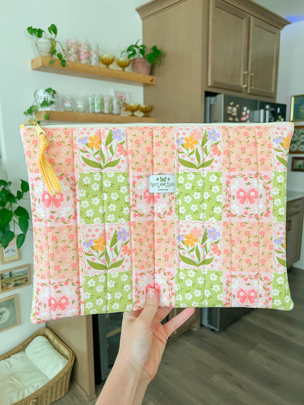 Garden Squares Quilted LARGE Pouch