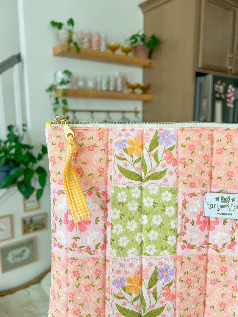 Garden Squares Quilted LARGE Pouch