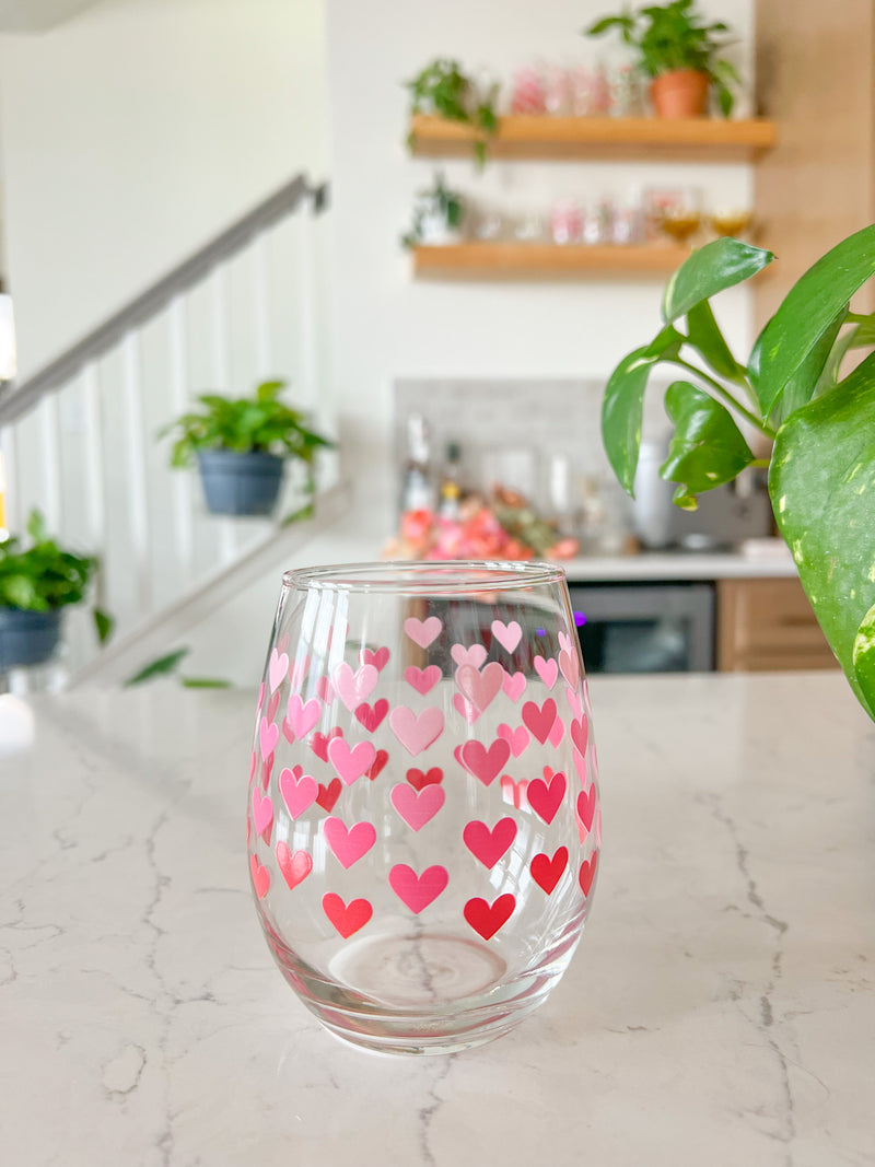 Red Hearts Wine Glass
