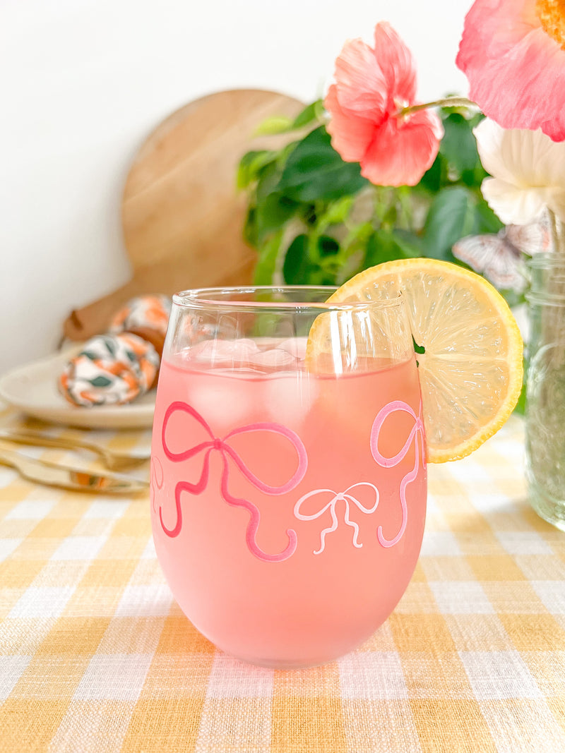 Pink Bows Wine Glass