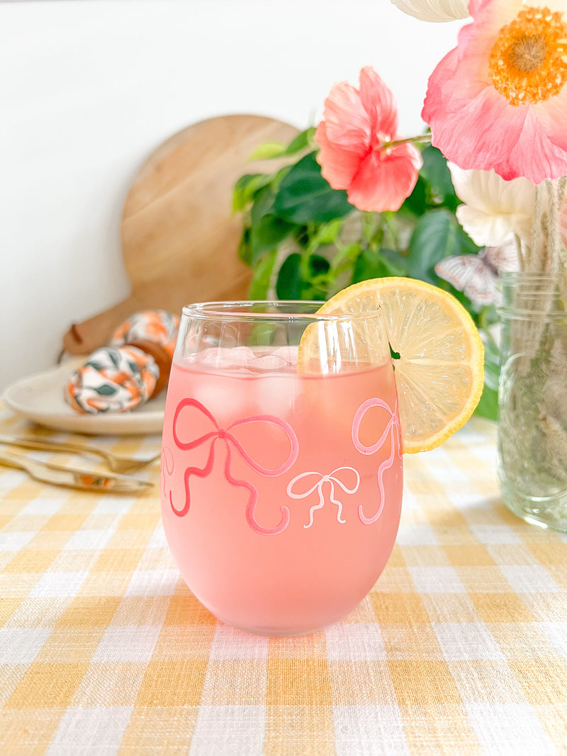 Pink Bows Wine Glass