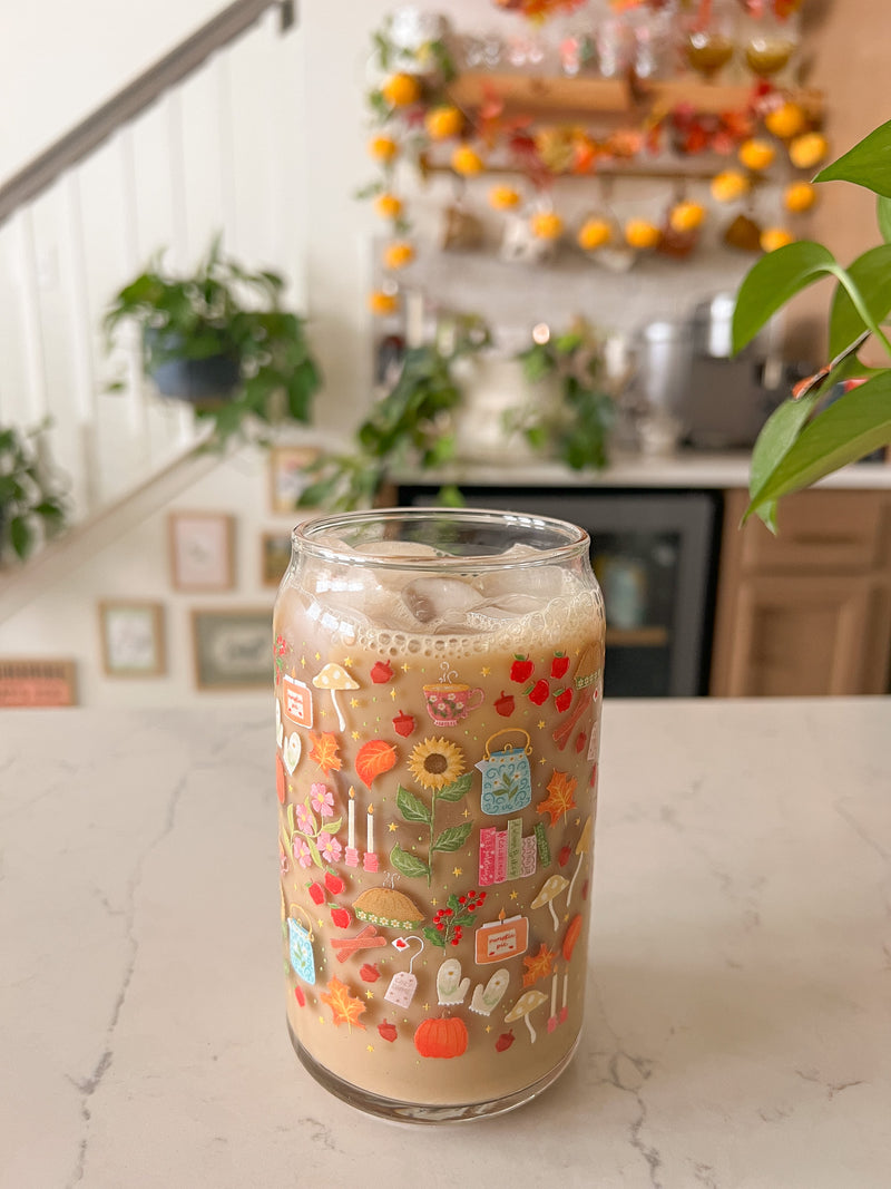 16oz Cozy Fall Cottage Glass
