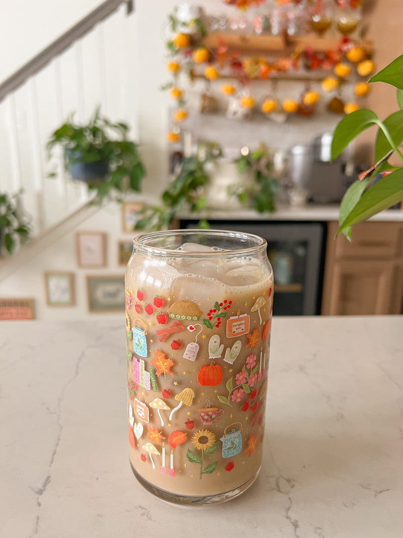 16oz Cozy Fall Cottage Glass