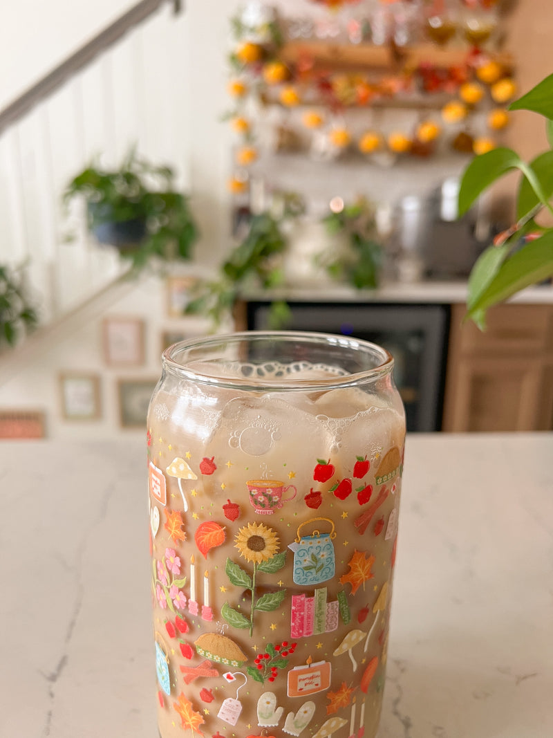 16oz Cozy Fall Cottage Glass