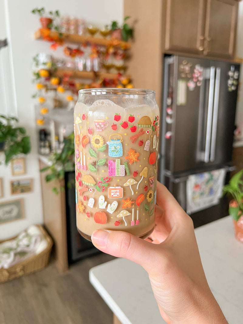 16oz Cozy Fall Cottage Glass
