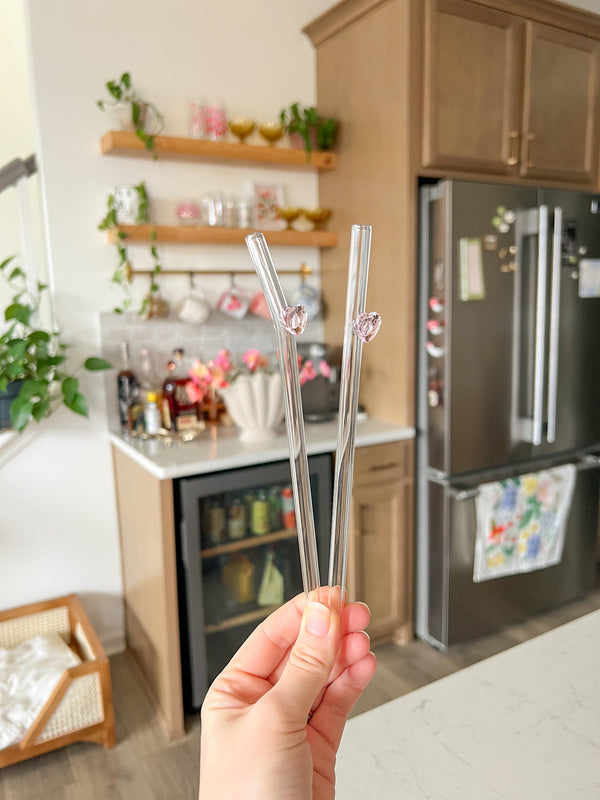 Pink Heart Glass Straw