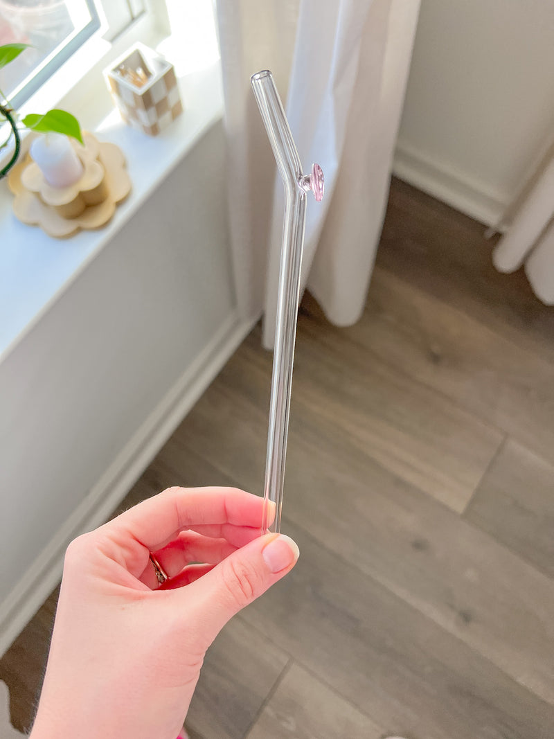 Pink Heart Glass Straw