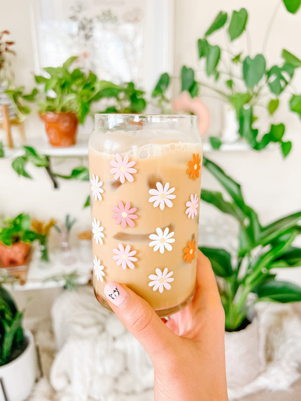 16oz Retro Daisy Glass