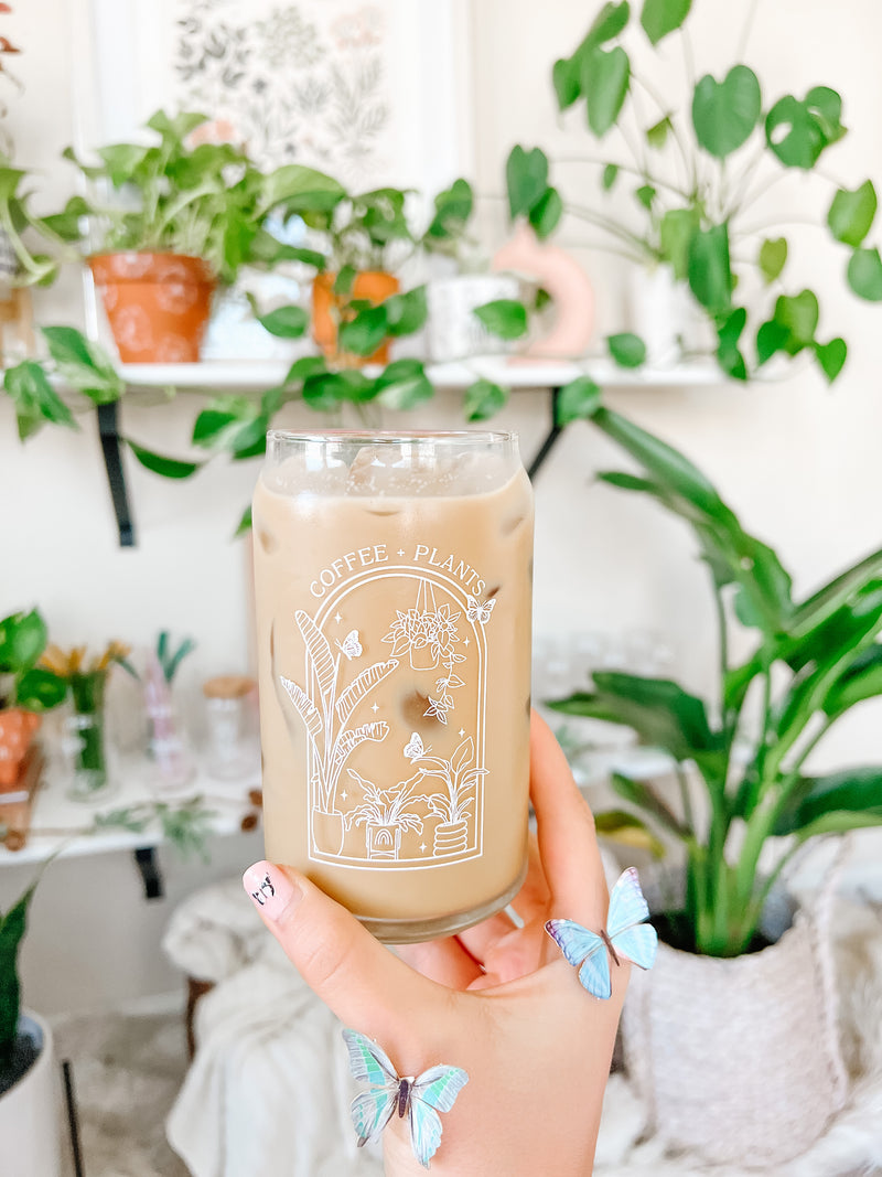 Cactus Hearts Beer Can Glass Cup | Iced Coffee Glass | Glass Coffee Cup |  Gift for her | Cup With Lid And Straw | Plant Lover