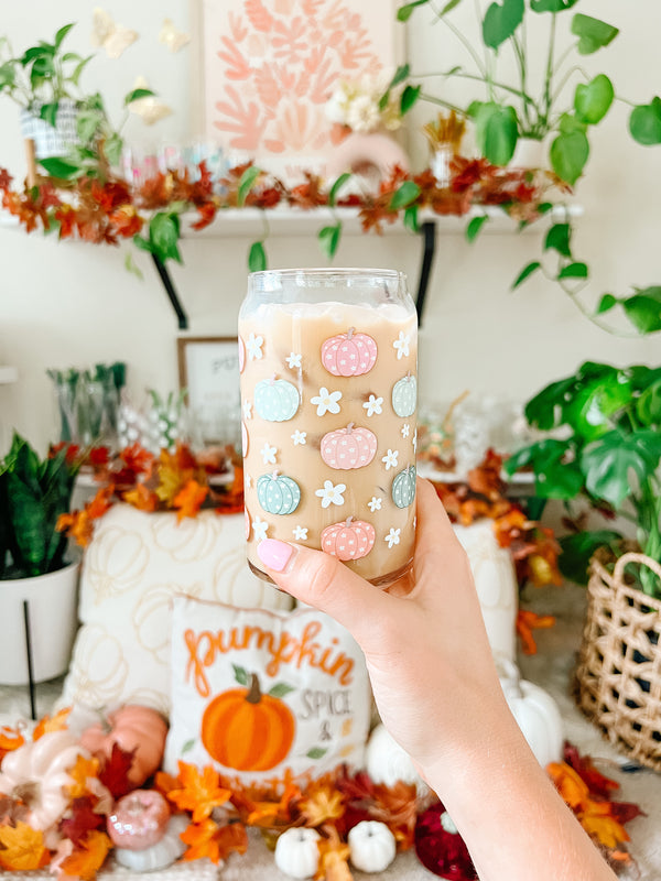 16oz Pastel Pumpkins Glass