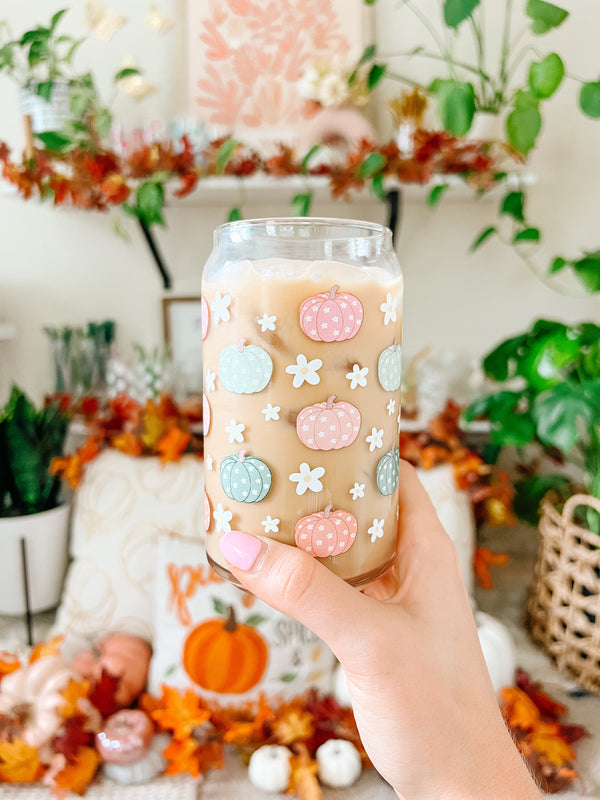 16oz Pastel Pumpkins Glass