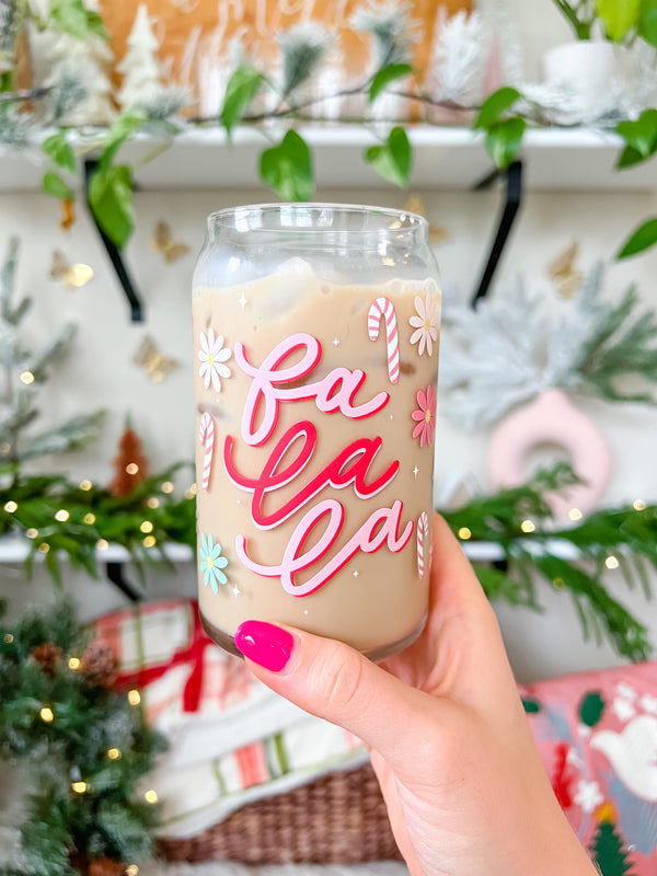 16oz Candy Cane Fa La La Glass