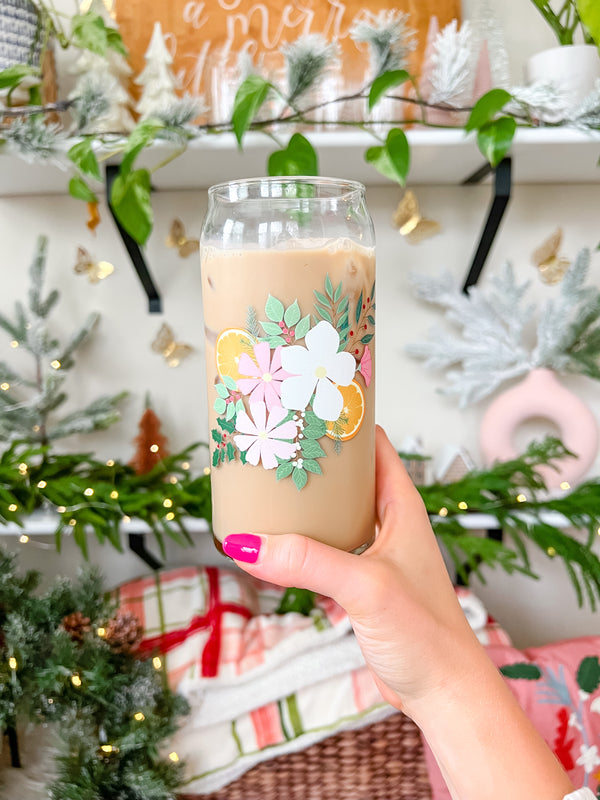 20oz Holiday Floral Glass
