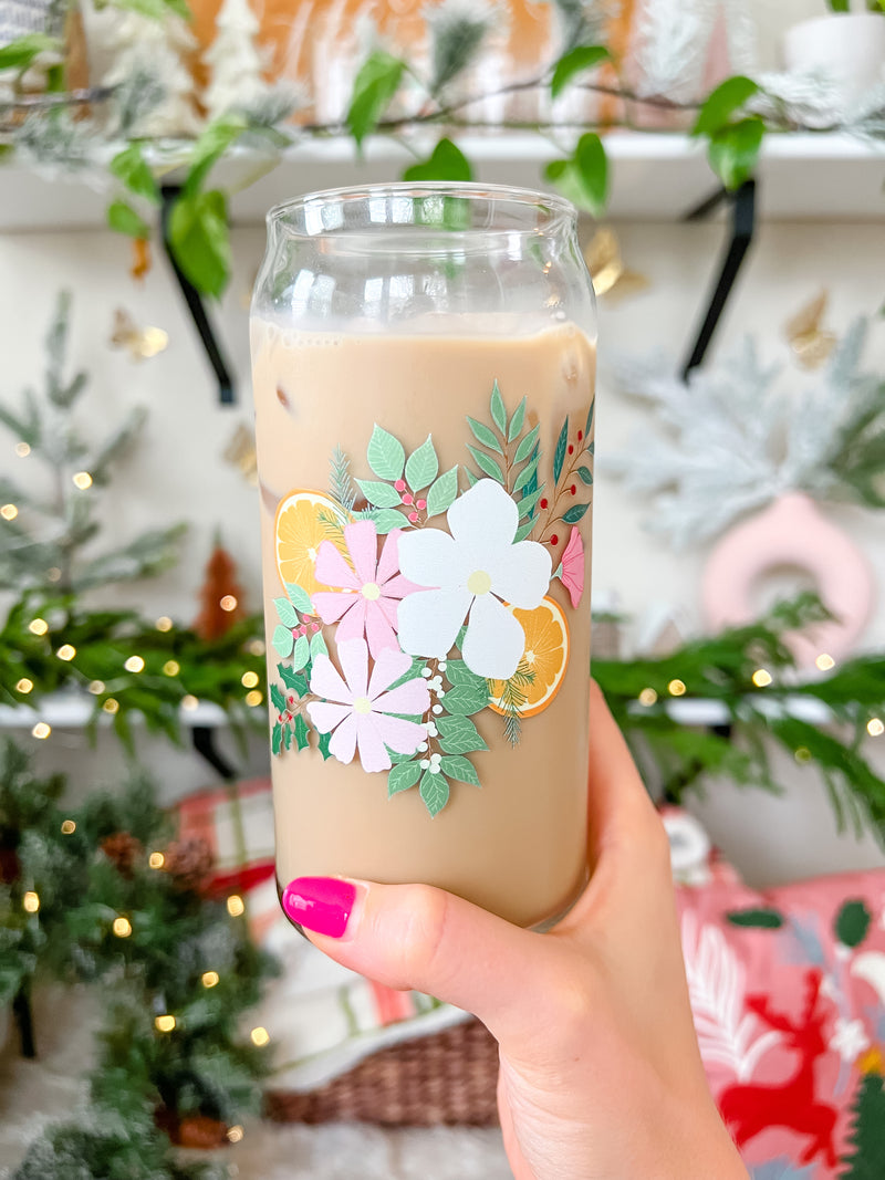 20oz Holiday Floral Glass