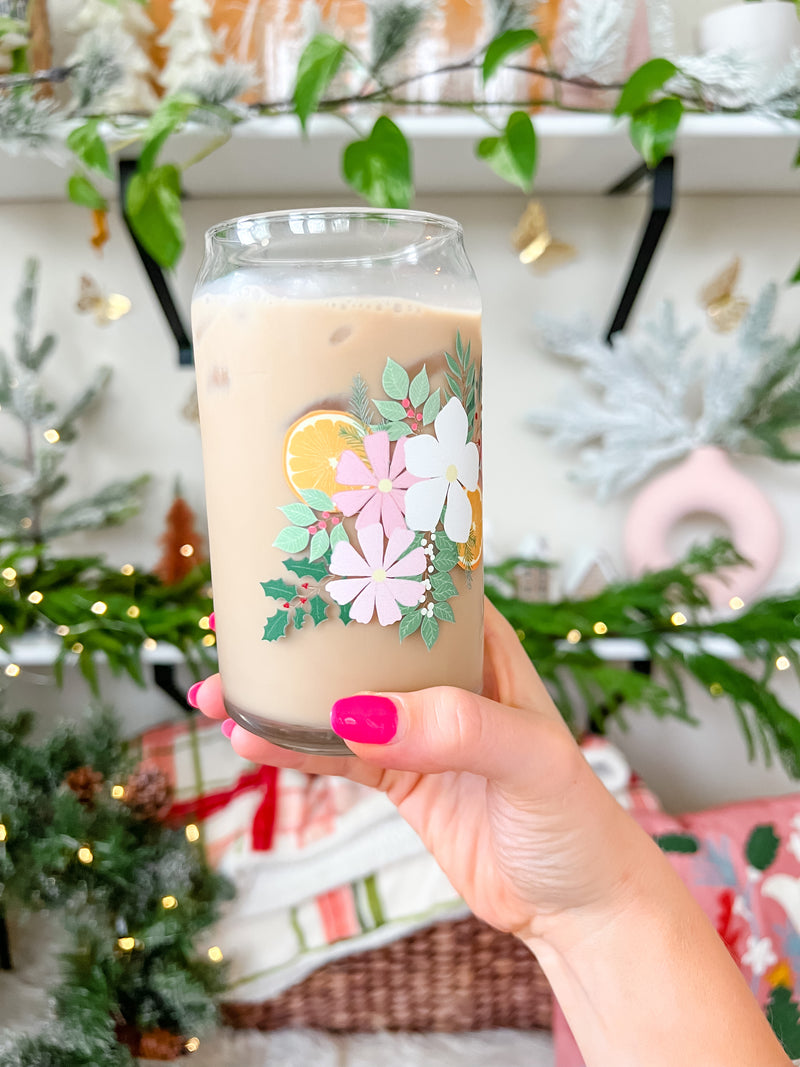 16oz Holiday Floral Glass