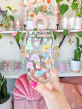 16oz Candy Heart Daisies Glass