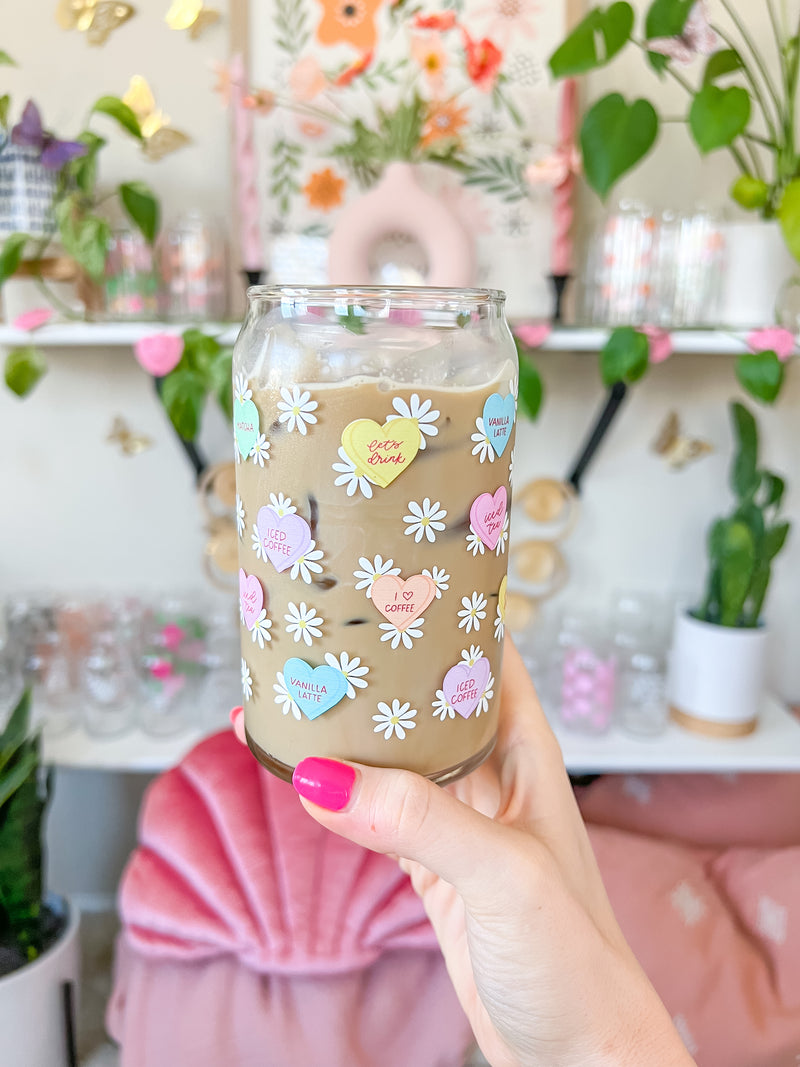 16oz Candy Heart Daisies Glass