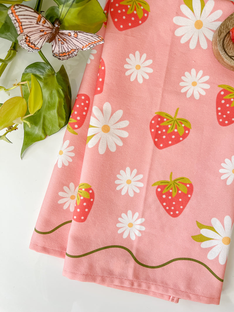 Strawberries and Cream Tea Towel