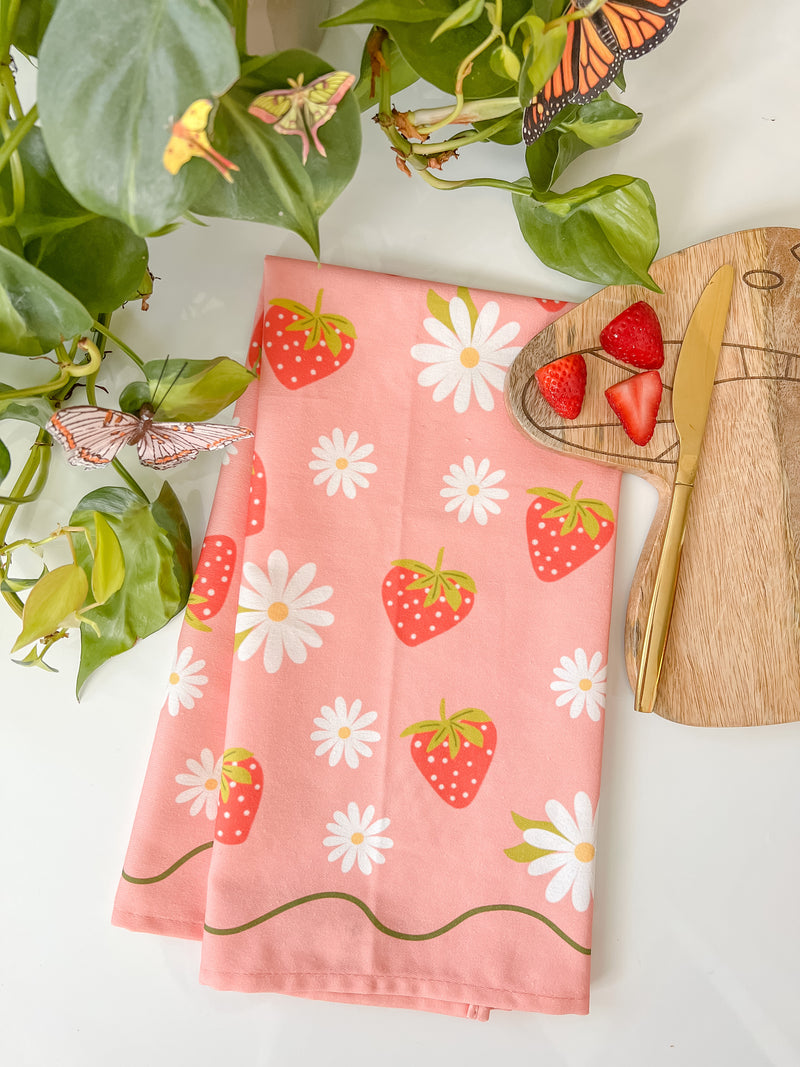 Strawberries and Cream Tea Towel